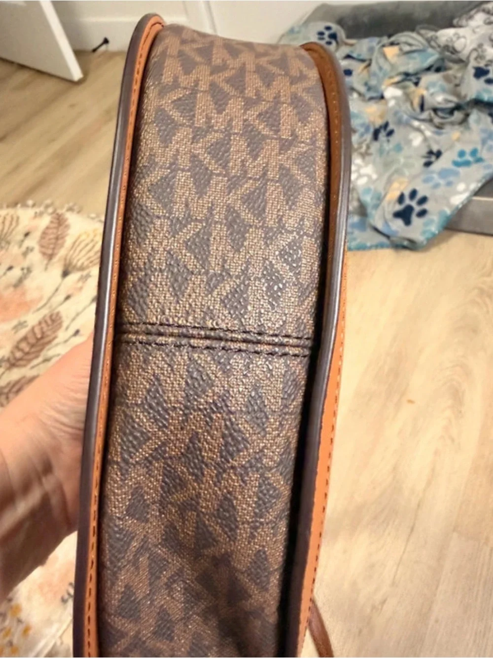 Michael Kors Brown & Tan MK Logo Crossbody Saddle Bag